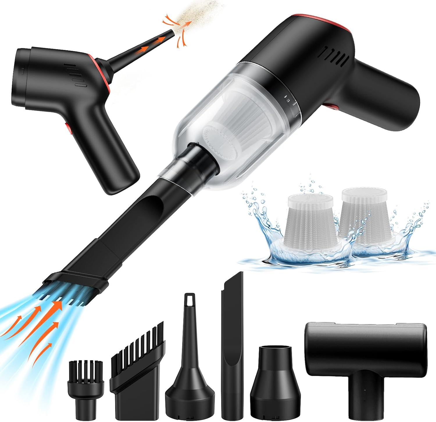 

Ручной автомобильный пылесос, беспроводной мини-пылесос 9000 Па с 2 моющимися HEPA-фильтрами, 3-в-1, портативный очиститель для дома, офиса, домашних животных чёрный