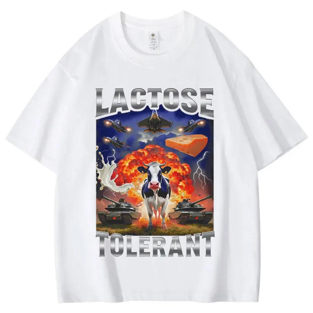 Funny Lactose Tolerant Mens Tshirt Fit Short Sleeve Top for Casual Outing and Relaxation Daily Plus-size Streetwear