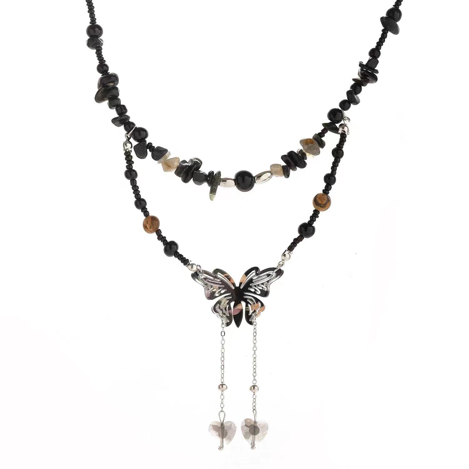 New Chinese bow beaded necklace female long versatile ethnic style sweater chain autumn and winter national style premium collarbone chain