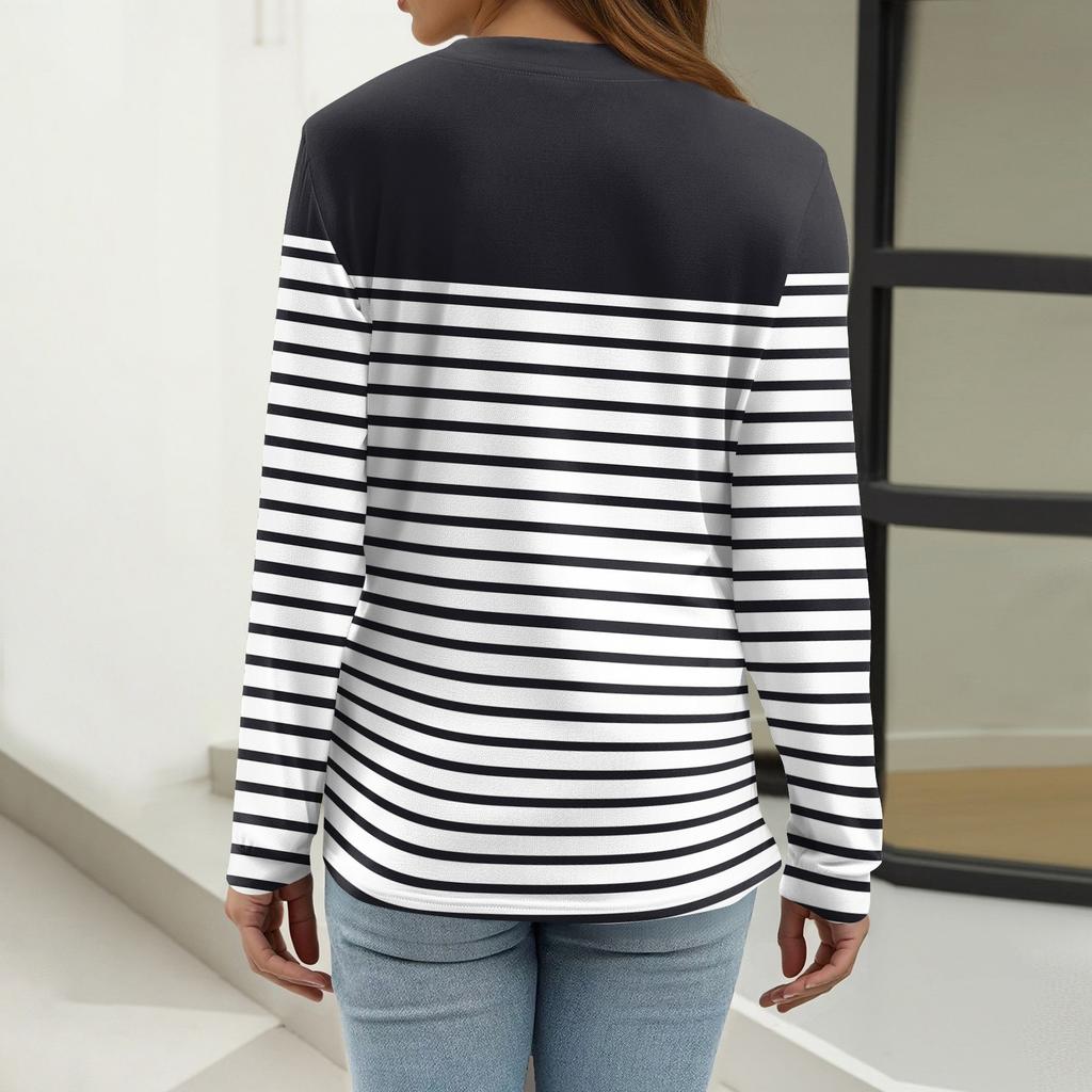 Women's T Shirt Print Button Long Sleeve Daily Weekend Fashion Basic V- Neck Regular Top