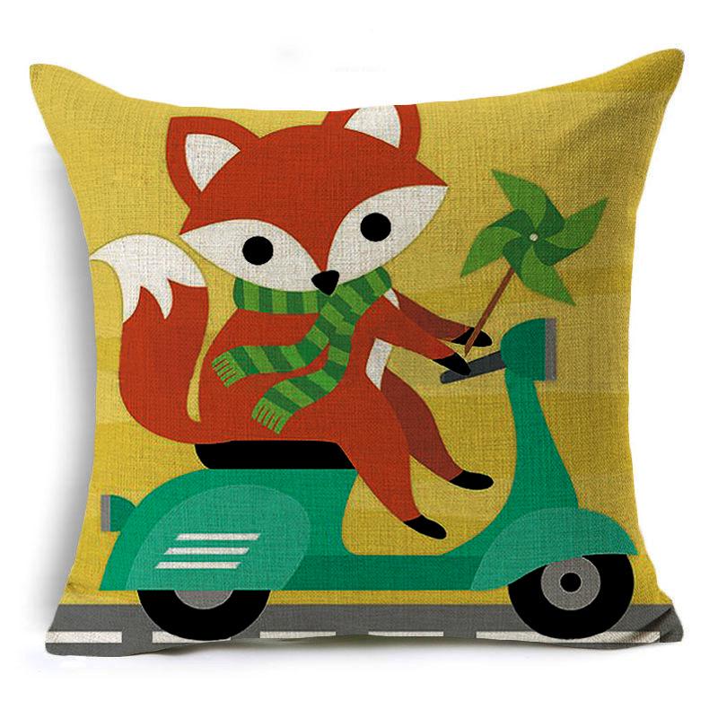 Cute Hand-painted Cartoon Small Animal Linen Pillow Pillow Cover Cartoon Love Red Fox Cushion Cover
