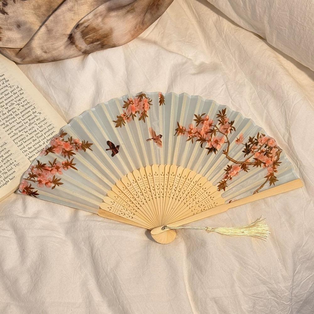 Portable Vintage Style Chinese Japanese Folding Fan Plastic Colorful Shank Classical Dance Fan Crafts Folding Photo Props Gifts