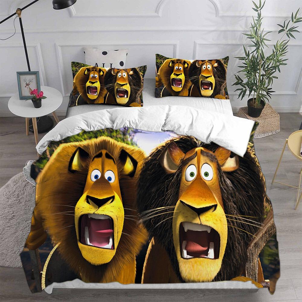 Cartoon Duvet Cover Pillowcase Penguins Madagascar Bedding Set Adult Boy Girl Bedroom Decoration Children Single Double size