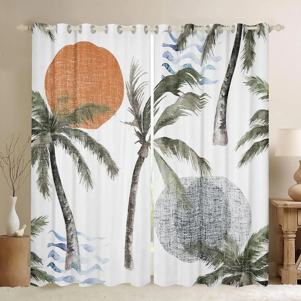 Tropical Coconut Tree Curtain Hawaii Landscape Printed Blackout Curtains Kitchen Living Room Bedroom Windows Drapes 2 Panel Set