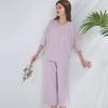 Brand Spring/Summer Loose Knit Lyocell-Cotton Mid-Sleeve Top & Wide-Leg Cropped Pants with Chest Pads Women's Homewear