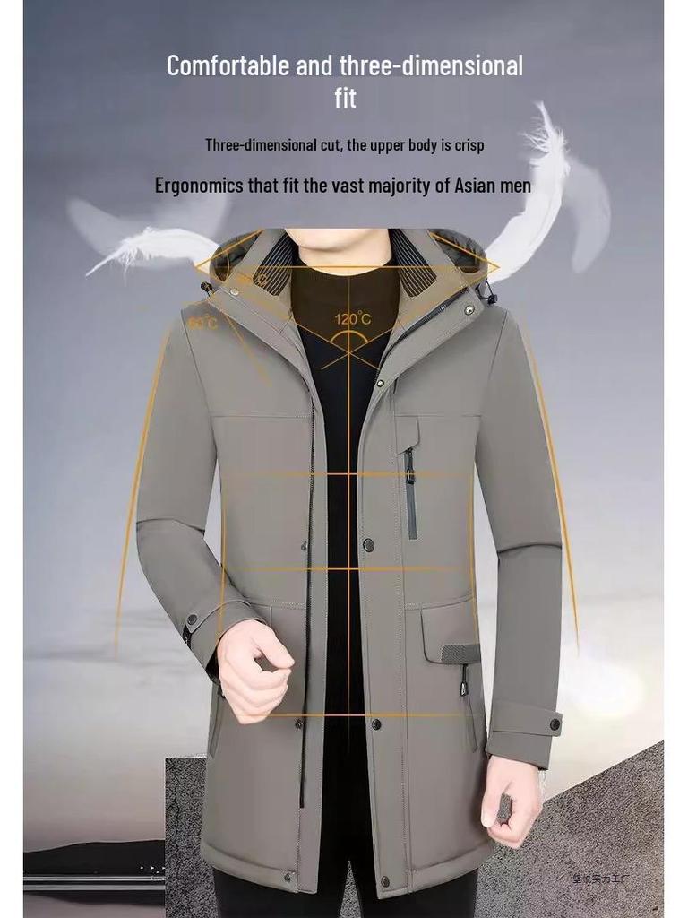 Pierre Cardin Herr 2025 Vinterjacka med Gåsdun och Avtagbart Foder - Tjock, Varm, Mellanlång Rock