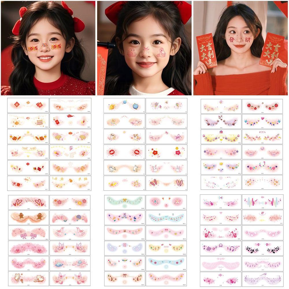 12 Pcs Trendy Glitter Face Tattoo Red Waterproof Face Makeup Patches DIY Temporary Tattoo Sticker Girls