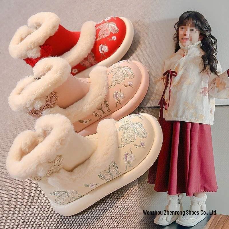 Winter 2025 Meisjes Hanfu Laarzen: Nieuwe Chinese Stijl Fleece Sneeuwschoenen
