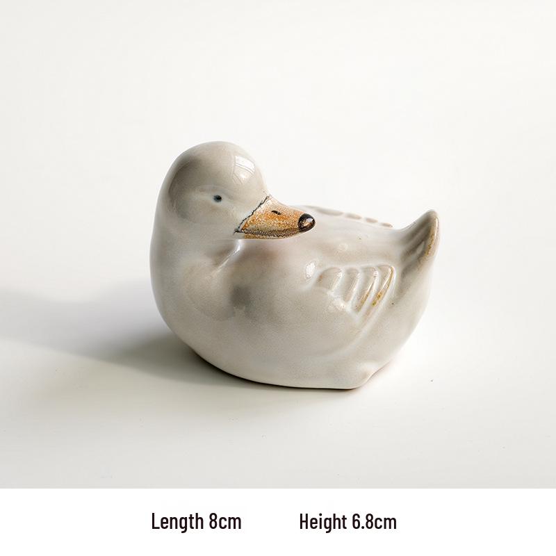 Ceramic White Goose Tea Pet - Hand-painted, Cute Home Decor Desktop Ornament