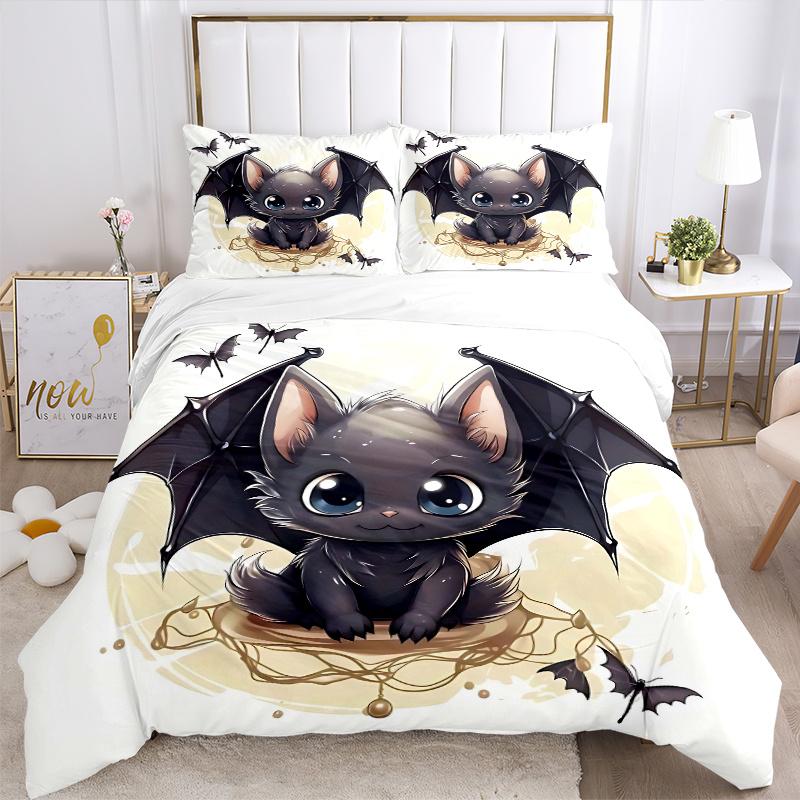 3pcs Delightful bat design Bedding Set, Including 1 Quilt Cover and 2 Pillow Shams, Without Filling, Soft and Comfortable Home Bedroom Fabri