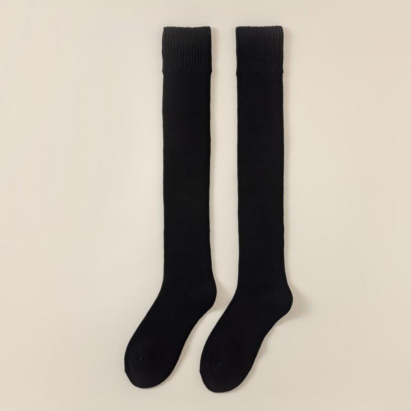 

Женские зимние флисовые и утолщенные носки, Женские флисовые носки выше колена, Теплые однотонные флисовые носки для пола, Длинные чулки 1 pair чёрный