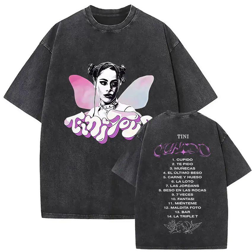 Y2K Hip Pop T Shirts Singer Tini Stoessel Futtura Album Summer Fashion Retro Washed Oversized Tshirt Print Street Wear Unisex