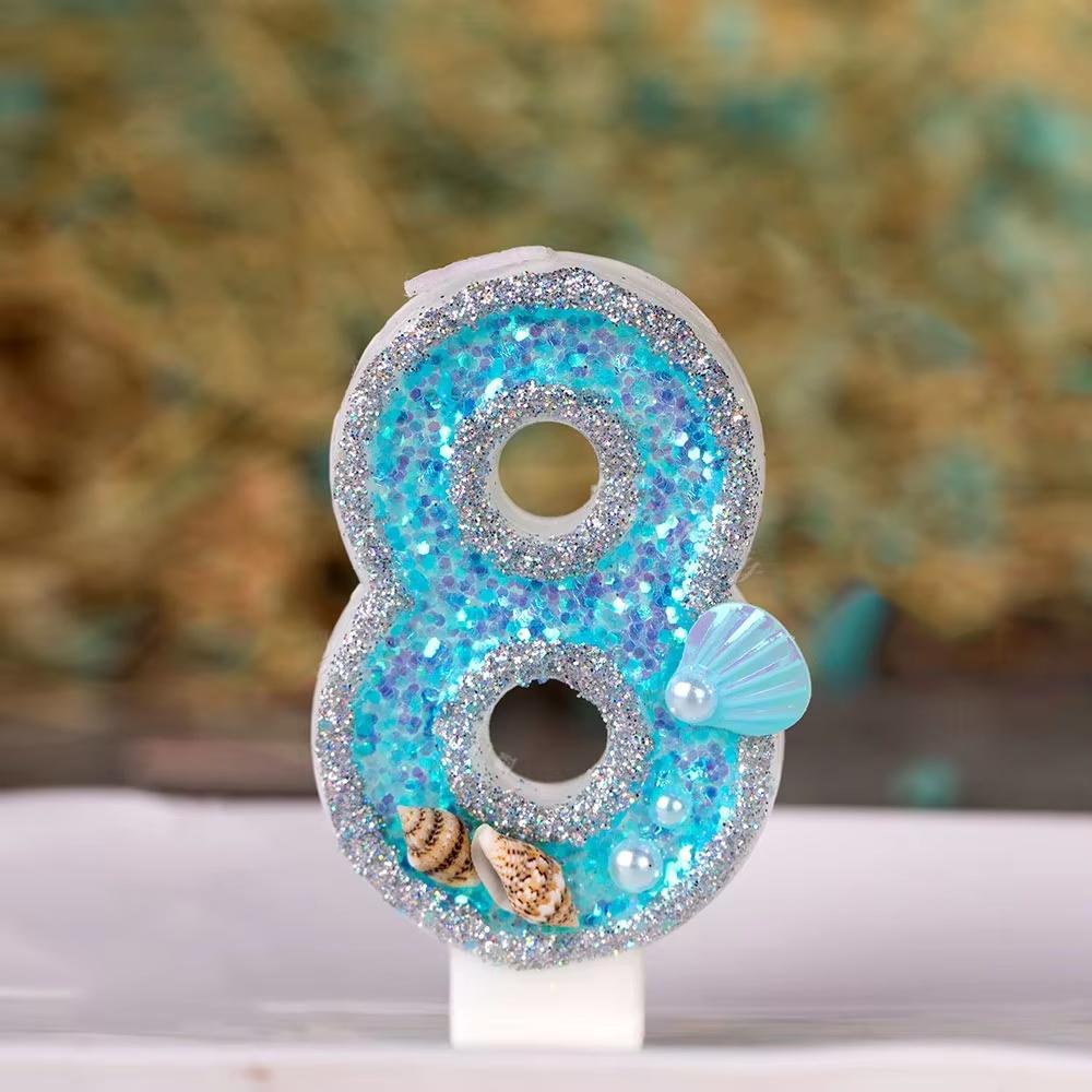 Little Mermaid Birthday Candle for Girl Blue Seashell Theme Birhday Candle 2 Years Cake Celebration Decor for daily use