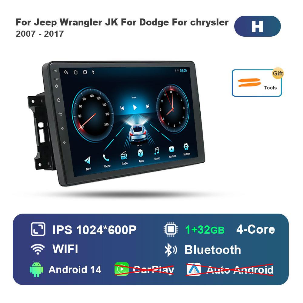 

for Jeep Wrangler JK For Dodge For chrysler 2007 - 2017 Car Radio Multimedia Player Android 14 BT 4G DSP Stereo WiFi Auto Tools