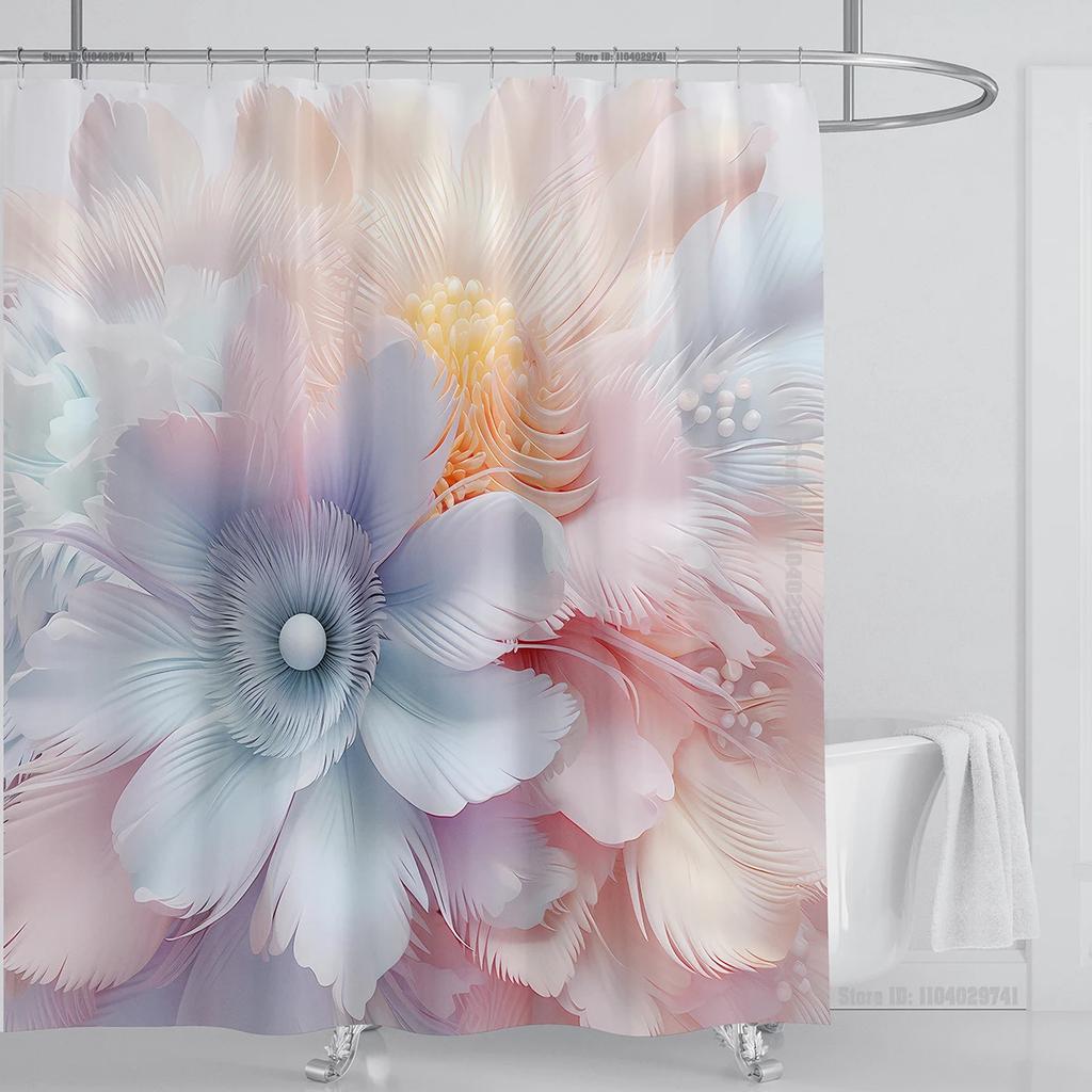 3d Flower Floral Shower Curtain Waterproof Shower Curtain Polyester Fabric 3D Printed Curtain Bathroom Decoration with Hooks