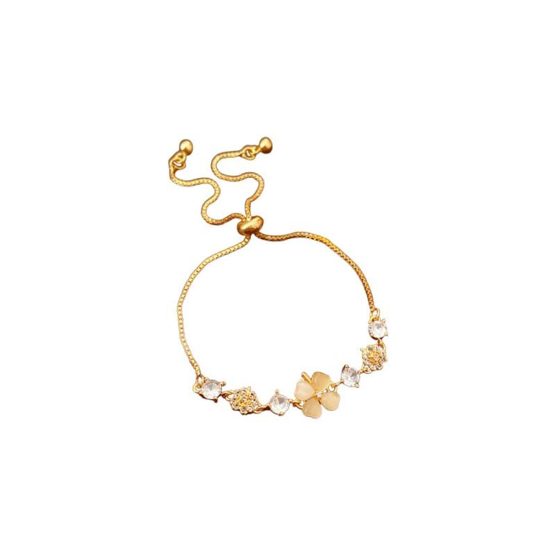 Elegant Gold Plated Cats Eye Stone Flower Bracelet Women Delicate Floral Design Luxury Minimalist Jewelry