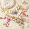 Boho Exaggerated Starfish Conch Pendant Necklace for Women Seahorse Shell Imitation Pearl Metal Chain Choker Beach Party Jewelry