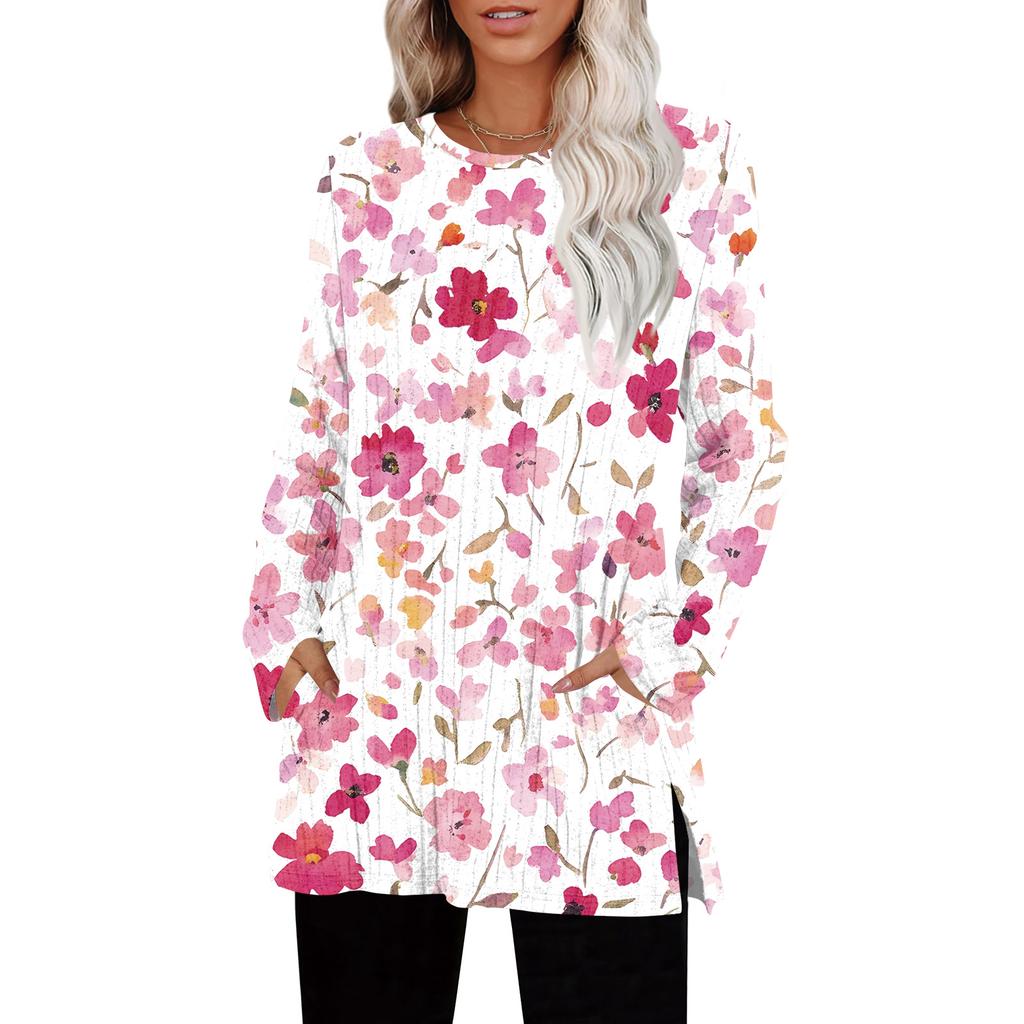 Damegensere Rund hals Langermet Skjorter Med Lommer Høstantrekk Mote Vinterklær Sideslisse