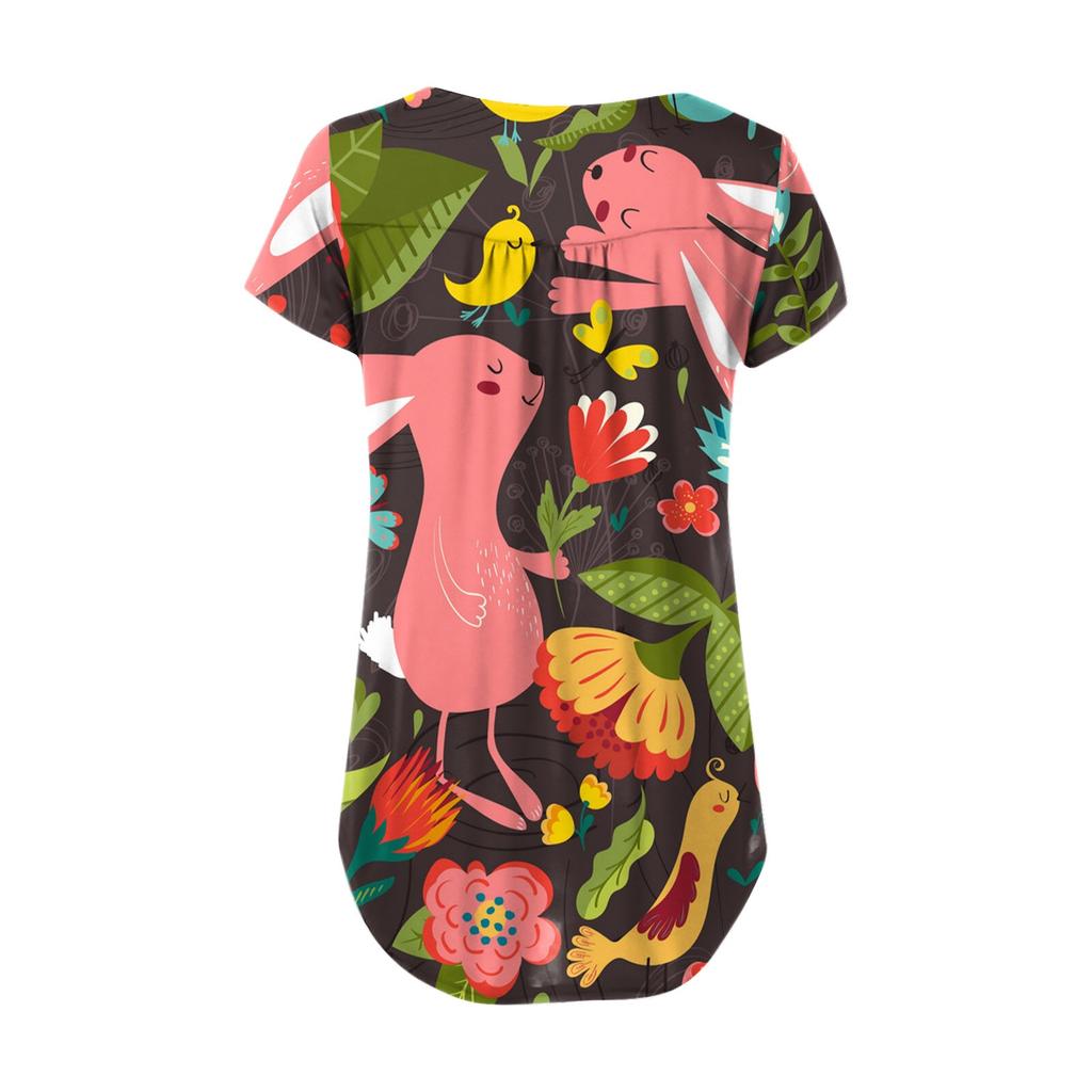 Fashion Women's EasterPrint Autumn And Winter Casual Round Neck Printed Short Sleeve Top
