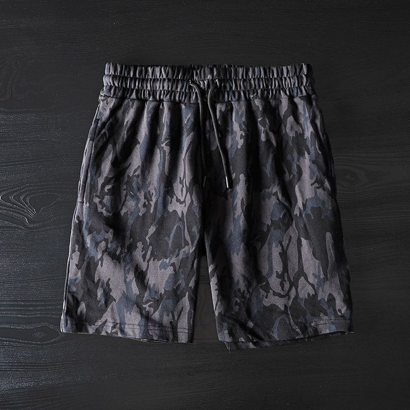 Fashion Brand Camouflage Original Order Cut-off Label Cattle Goods Elastic Waist Shorts Black and Gray Camouflage M
