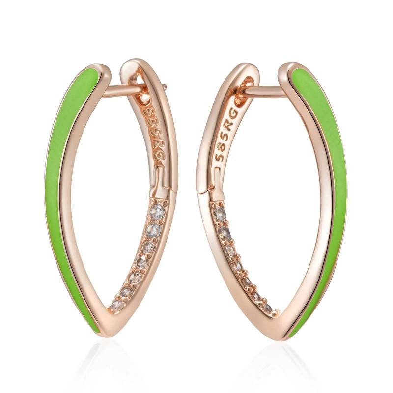 Fashion Rose Gold Color Green Enamel Drop Earrings For Women Girl Wedding Party Natural Zircon Eardrop Jewelry