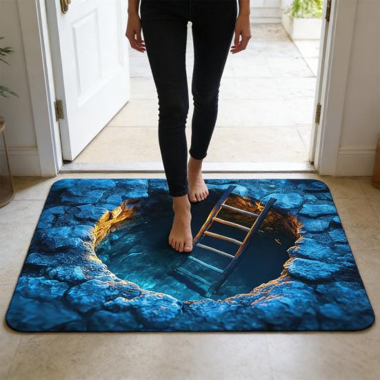 Fußmatte 3D Optische Illusion Realistischer Loch-Effekt Türvorleger Interaktive Haustierspielmatte Wohnzimmer Flur Eingangsbereich Dekoration