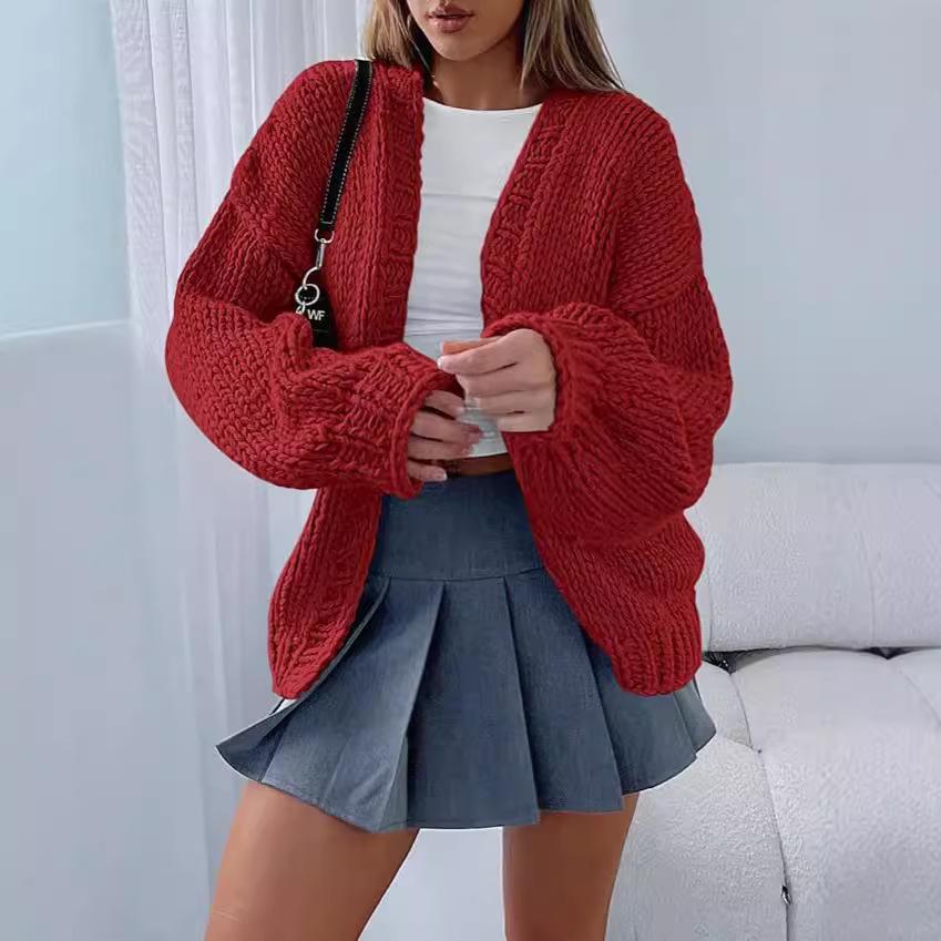 2024 Autumn/Winter Women's Casual Long-Sleeve Drop Shoulder Knitted Cardigan Sweater