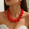 European and American Fashion Bohemian Red Bead Drop Earrings Exaggerated Personality Beaded Collarbone Necklace Set