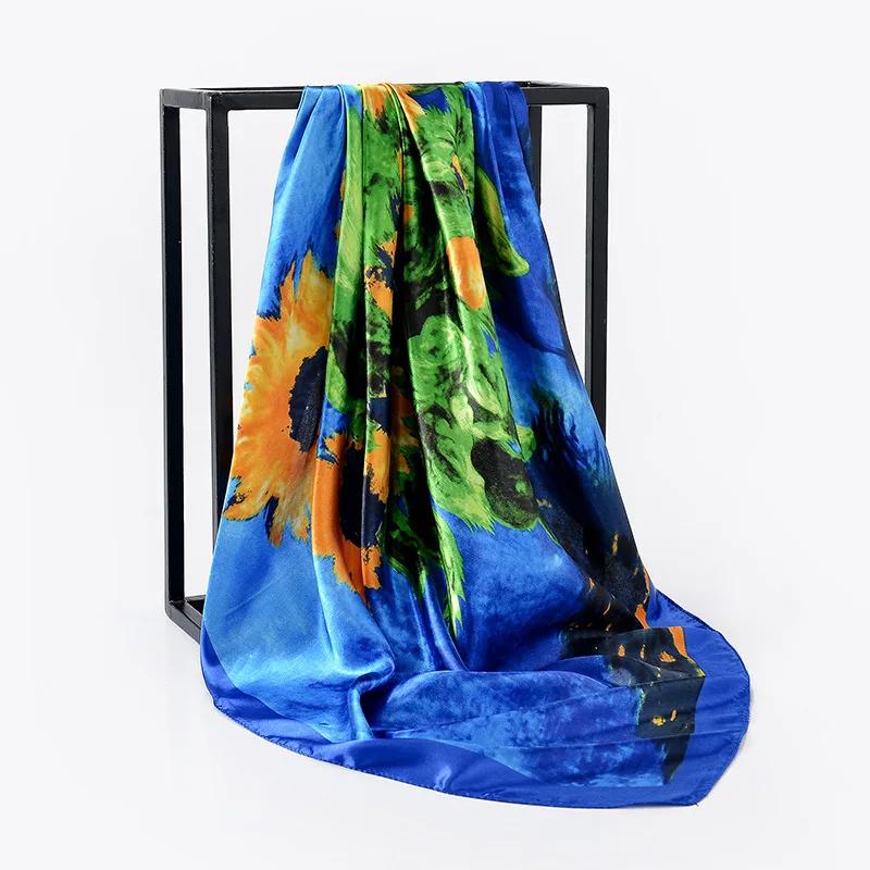 90cm Square Shawls Women Hijab Scarf For Hair Fashion Print Kerchief Neck Scarves Female Silk Satin Bag Scarfs For Ladies Banada