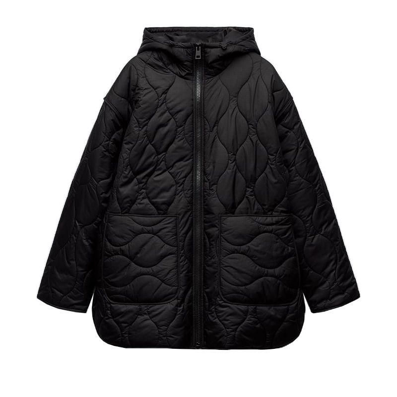 Spring New Women Diamond Large Pocket Casual Long Loose Hood Cotton-padded jacket Jacket 5854222