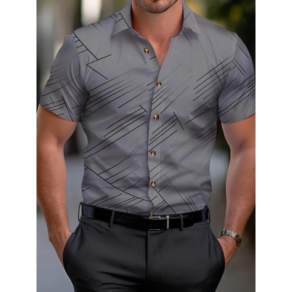Uomo Nuova Estate Manica Corta Casual Camicia con Revers Top Stampa Digitale 3D Camicia da Spiaggia