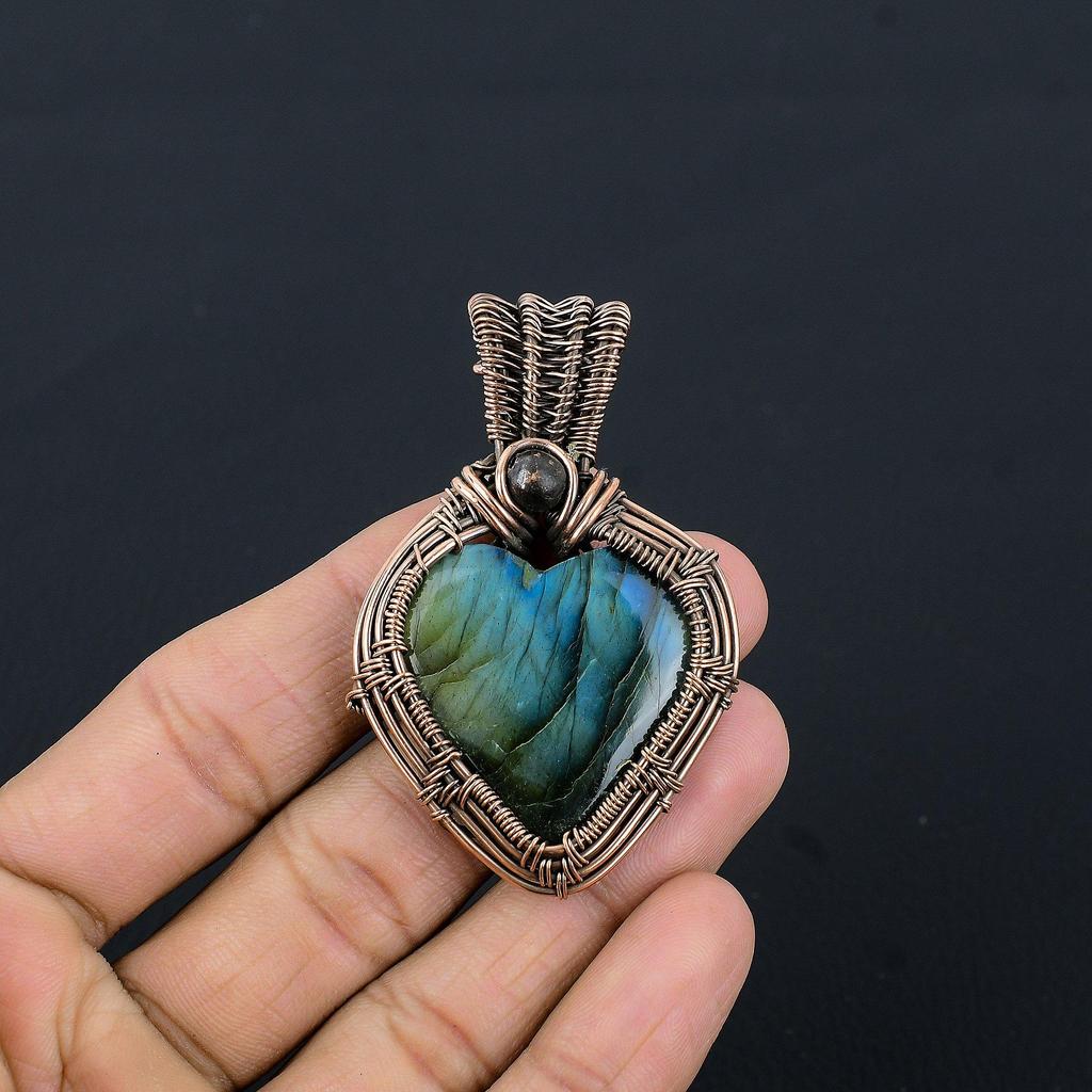 Labradorite Pendant, Handmade Gemstone 999 Copper Wire Wrapped Pendant Antique Jewelry, For Gift Silver Jewelry