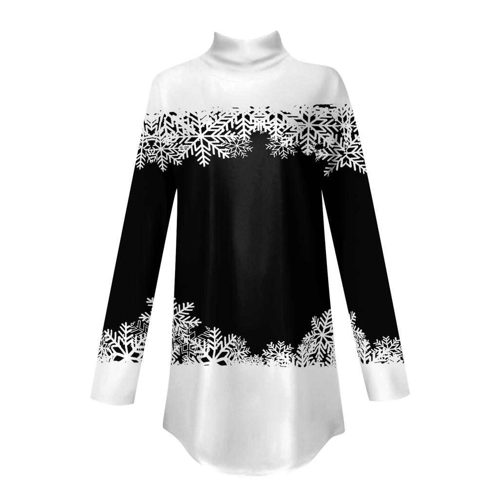 Women Fall Casual Long Sleeve Shirts Sweatshirt Vintage Printed High Neck Top Pullover