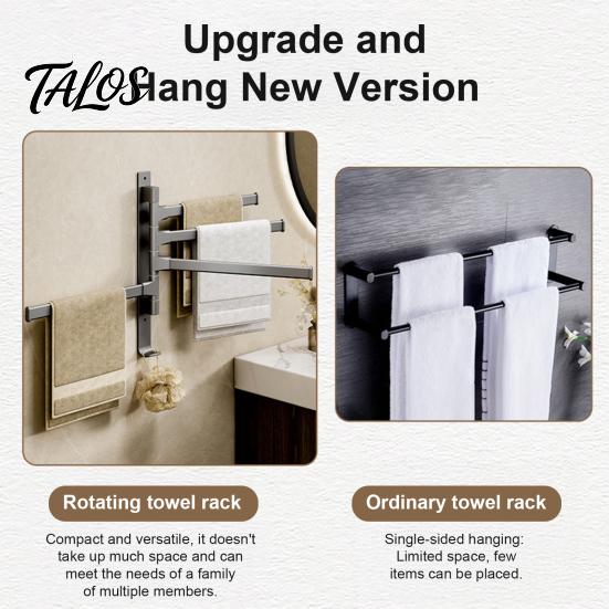 Rotating Towel Storage Swivel Rack, 180 Degree Design, Wall Mounted Space Modern Bathroom Hardware Aluminum Swing Holder, Anti-slip Organizer