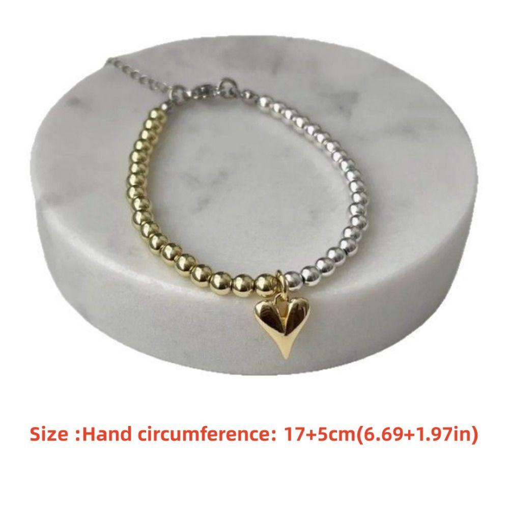 Gold And Silver Color Couple Bracelet Round Bead Women's Party Jewelry Smooth Love Pendant Gift