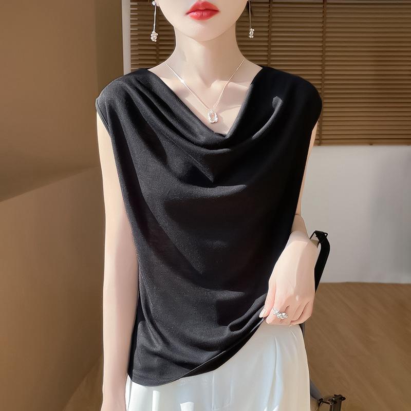 Summer New Sleeveless Solid-color Pull-down Top and Vest