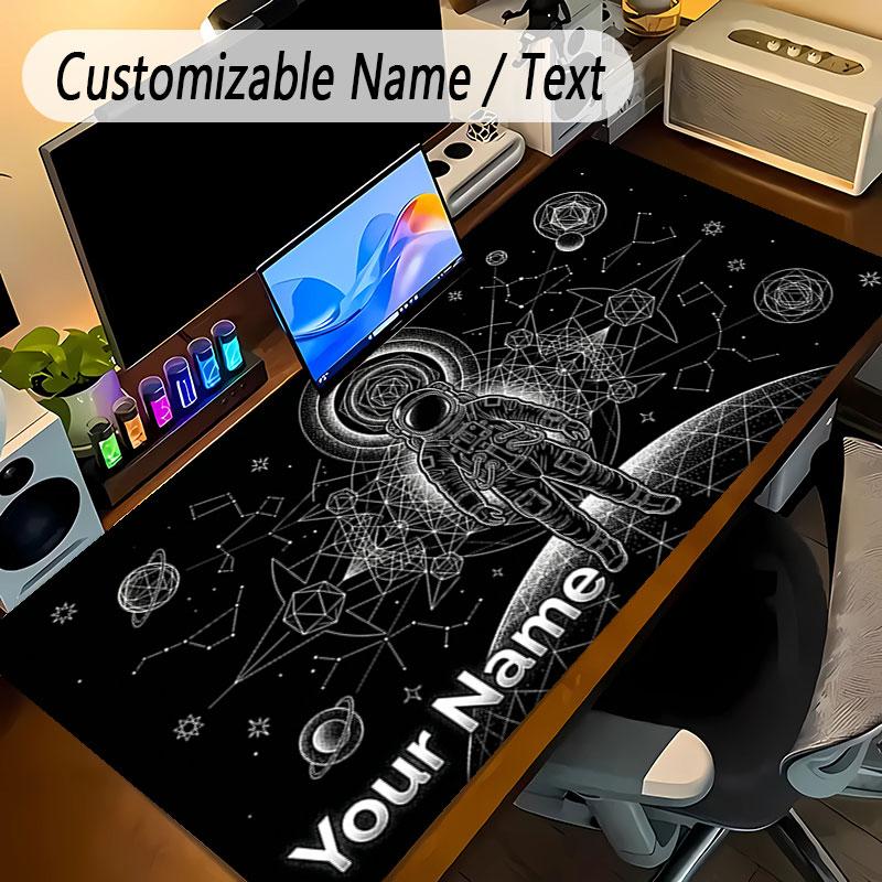 Astronaut Space Theme Personalized Mouse Pad Custom Name Text Non Slip Desk Pad For Laptop Office Desktop