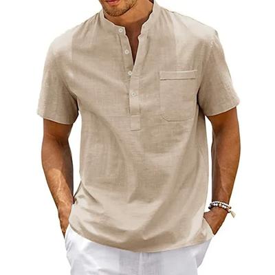 Summer Cotton Linen New Men's Short-Sleeved T-shirt Casual Men's T-shirt Shirt Male Pocket Breathable S-3XL