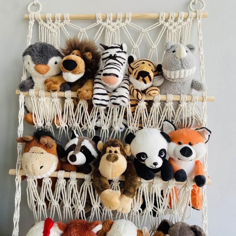 3 Layer Toy Storage Net Rack Practical Woven Hanging Shelf Convenient Plush Toys Organizer for Animal Toy Enthusiasts