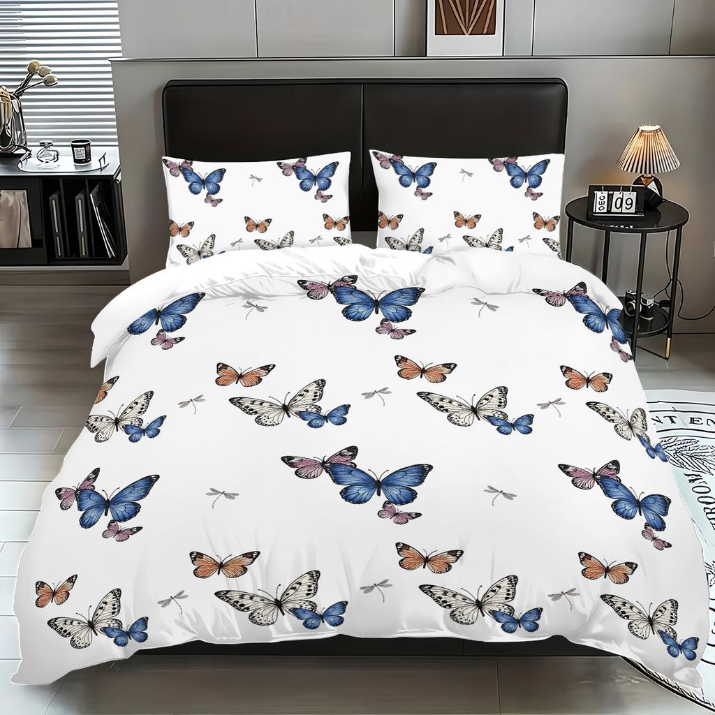 Quilt Cover Three-Piece Set Black Butterfly 3D Digital Printing Kit Pillow Cover Quilt Cover