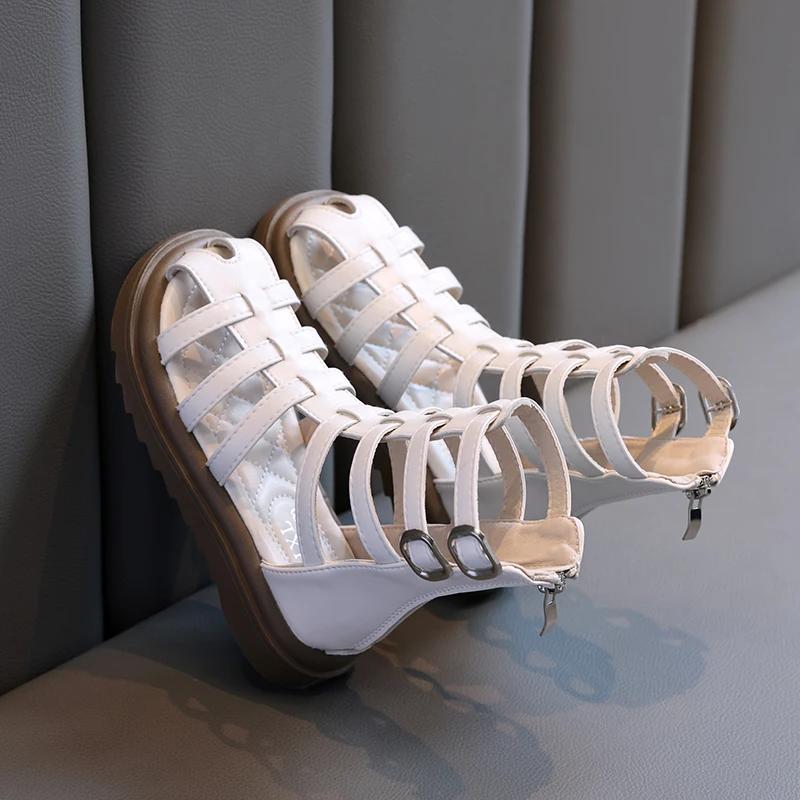 New Summer Little Girl Children Sweet Princess Long Sandals High-top Gladiator Platform Shoes Kids Wedding Party Footwear