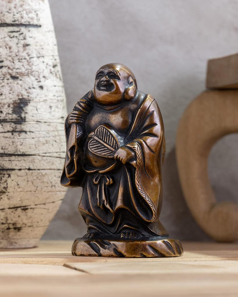 Hotei Seven Lucky Gods (copper, Polished Finish) by Buddhist Sculptor Kyokuho. Original Model: Buddhist Statue, Ornament, Seven Lucky Gods, Takaoka