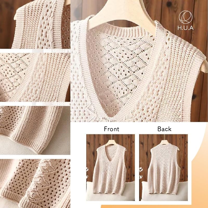 [H.U.A] ladies two knit vest vest bolero outer tops waistcoat sleeveless medium length stretch casual simple spring summer autumn BG