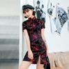 Women Retro Printed Cheongsam Sexy Elegant Formal Dress Traditional Qipao Banquet Party