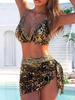 European and American popular women's split swimsuit cross halter leopard print sexy wind beach vacation