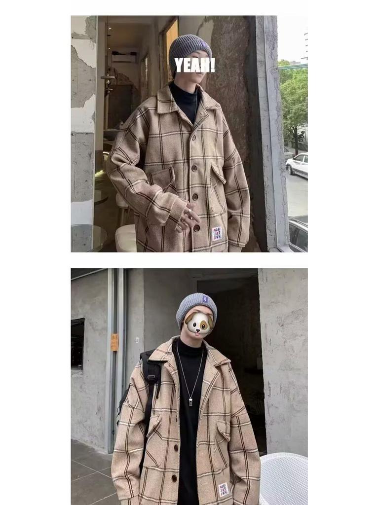 2025 Men's Trendy Wool Plaid Jacket - Autumn/Winter Casual Loose Fit