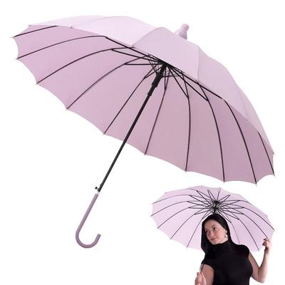 Auto Open Umbrella 16 Ribs Windproof Umbrella 33.4 Inch Long Waterproof Canopy J Stick Handle Canopy For Rainy Days