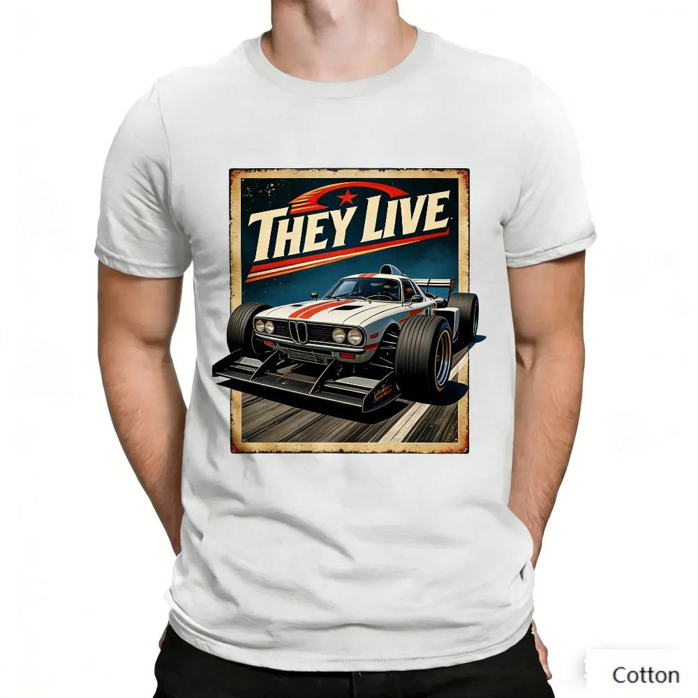 Vintage  They Live  Modified Muscle Car Cotton T-Shirt, American Hot Rod Retro Graphic Tee, Unisex Casual Top 4XL