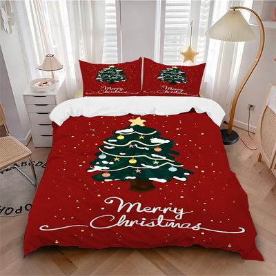 Ensemble de literie 3 pièces Sapin de Noël Comprend 1 couette + 2 taies d'oreiller, Sans garnissage d'oreiller, Doux Confortable, Léger Respirant090