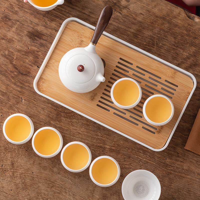 Suet Jade Porcelain Travel Kung Fu Tea Set Portable Kuaike Teapot Teacup Tea Tray Bank Business Holiday Gifts